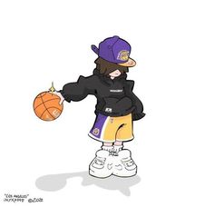 a drawing of a person holding a basketball in one hand and a ball in the other