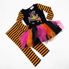 Nwt Emily Rose Halloween Unicorn Kitty Matching Set Size 4t Long Sleeve Tutu Top Featuring Cute Halloween Kitty Cat Applique And Glitter Hat Matching Orange And Black Leggings Brand New Perfect Condition Playful Fitted Halloween Sets, Playful Fitted Sets For Halloween, Fitted Playful Sets For Halloween, Playful Multicolor Sets For Fall, Cute Long Sleeve Halloween Sets, Cute Black Halloween Sets, Cute Long Sleeve Sets For Halloween, Orange Long Sleeve Halloween Sets, Cute Stretch Sets For Fall