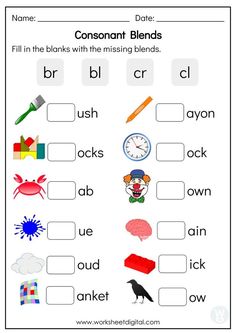 a worksheet with words and pictures to help kids learn how to read the word blend