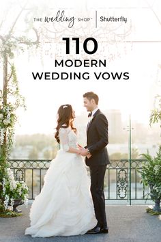 a bride and groom standing next to each other in front of an arch with the words tio modern wedding vows