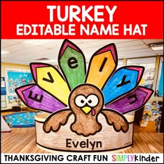 a turkey themed name hat for thanksgiving