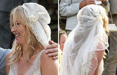 two pictures of a bride and groom with veils over their heads, one in the process of getting married