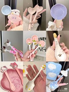 many different pictures of spoons and utensils in various shapes, sizes and colors