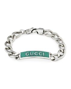 Gucci Sterling Silver Turquoise Enamel Logo Id Bracelet Elegant Gucci Jewelry With Silver-tone Logo Plaque, Elegant Gucci Jewelry With Silver-tone Logo, Luxury White Gold Bracelets With Silver-tone Logo, Designer Adjustable Gucci Bracelet, Gucci Silver Jewelry With Silver-tone Logo Plaque, Gucci Silver Jewelry With Silver-tone Logo, Gucci Silver Jewelry With Logo Plaque, Gucci Jewelry With Bracelet Strap For Gift, Designer Green Bracelets As Gift