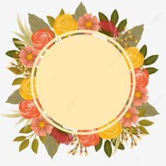 a round frame with flowers and leaves around it, circle, flower png and psd