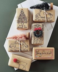 six rubber stamps with christmas designs on them