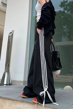 Bow Tie Side Stripe Pants , coquette side stripe pants with bows, adidas bow pants , stripe bow pant Aesthetic Bottoms, Indie Skirt, Indie Pants, Y2k Aesthetic Clothes, Side Stripe Pants, Bow Pants, Indie Aesthetic Outfits, Grunge Pants, Aesthetic Bow