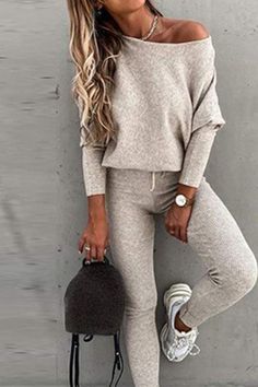 Fashion Casual Solid Patchwork Long Sleeve Two Pieces(7 Colors) Women Fall Tops, Gym Joggers, Legging Outfits, Top Pants Set, Tracksuit Women, Komplette Outfits, Tops Fall, Sportswear Women