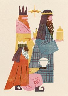 an illustration of two people dressed as kings and queens, one holding a teapot