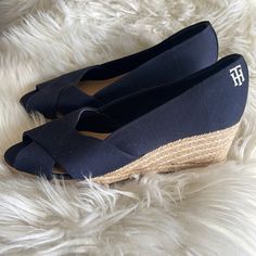 Nwot Tommy Hilfiger Navy Espadrille Sandals Platform Just Shy Of 3 Inches. Was Given These And Love Them Except They Run Narrow In The Toes And Long In The Foot So Even Though I’m Normally A 9.5, These Are Slip Off My Heel And Pinch Me In The Front. If You Have Narrow, Long Feet. These Will Be Beautiful On!! Never Been Worn Outside Store Or Carpeted Home. Comes From Non-Smoking And No Pets. No Box. But Will Ship Immediately In Nice Packaging. Tommy Hilfiger Wedge Heel Sandals For Beach, Tommy Hilfiger Beach Sandals With Wedge Heel, Tommy Hilfiger Wedge Sandals For Beach In Summer, Tommy Hilfiger Open Toe Wedge Sandals For Beach, Tommy Hilfiger Round Toe Wedge Sandals For Beach, Tommy Hilfiger Summer Beach Wedge Sandals, Tommy Hilfiger Sandals For Spring Beach Occasions, Tommy Hilfiger Sandals For Spring Beach Outing, Tommy Hilfiger Sandals For Spring Beach