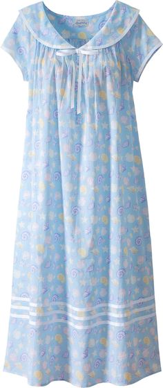 Lanz seashell nightgown features a sailor collar with grosgrain ribbon and capped sleeves. Slip into this nautical cotton lawn gown for exceptional comfort. Cotton Nightgowns, Cotton Night Dress, Lingerie Outfit Night, Cotton Nighties, Night Gown Dress, Vermont Country Store, Night Gowns, Cotton Nightgown