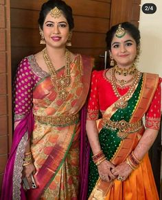 Half Saree Designs South Indian, Mom And Daughter Jewelry, Blouse Designs Wedding, Instagram Mom, Wedding Saree Blouse, Kids Blouse Designs, Wedding Saree Blouse Designs