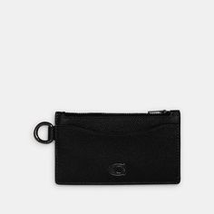 Crafted of scratch-resistant crossgrain leather detailed with our Signature hardware this case unzips to reveal an expandable pocket. A slim design that slips easily into pockets it holds five cards and other small essentials. Clip it to a bag or secure to a set of keys with the attached D-ring. | Coach Zip Card Case - Black Classic Card Holder With Interior Key Chain For Travel, Classic Card Holder With Key Clip For Daily Use, Classic Travel Card Holder With Interior Key Chain, Coach Rectangular Card Holder For Everyday, Coach Wallets With Zipper Closure, Coach Wallets With Zipper Closure For Everyday Use, Classic Coach Card Holder For Travel, Classic Coach Card Holder, Rfid-blocking Coach Card Holder