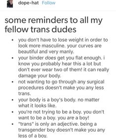 a text message that reads, some reminders to all my fellow trans dudes