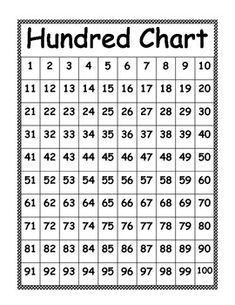 a printable hundred chart with numbers on it