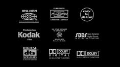 the logos for various films and televisions are shown in this black and white photo