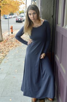 Our Isabella Dress is full of elegance and grace. This full length dress features a flattering empire waistline and lovely scoop neck. The raglan sleeves make the shoulder line a perfect fit for any frame size. Our Isabella dresss is made from our super soft organic French terry lycra fabric so it is warm and cozy with just that perfect little bit of stretch to keep you comfortable. Dressed up or down, this is a beautiful and classic dress. Product details: 95% organic french cotton terry 5% lyc Modest Maxi Dress With Modesty Panel, Fitted Modest Maxi Dress With Modesty Panel, Fitted Dresses For Everyday Fall Wear, Fitted Everyday Dress For Fall, Everyday Fitted Dresses For Fall, Fall Maxi Dress With Stretch, Everyday Fitted Fall Dresses, Modest Full-length Maxi Dress For Spring, Modest Full Length Maxi Dress For Spring