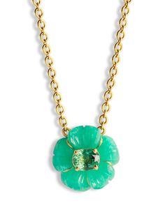 Amazonite and Green Tourmaline Tropical Flower Yellow Gold Necklace – Ylang 23 White Gold Drop Earrings, Rose Gold Drop Earrings, Yellow Gold Drop Earrings, Rose Gold Earrings Studs, Rose Gold Charms, Flower Yellow, Flower Collection, 18k Gold Necklace, Rose Gold Studs