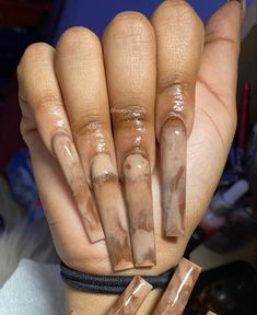 Brown Fall Nails Acrylic Long, Plain Acrylic Nails, Ambre Nails, Brown Acrylic Nails, White Daisy Flower, Brown Nail, Long Acrylic Nail Designs, Drip Nails