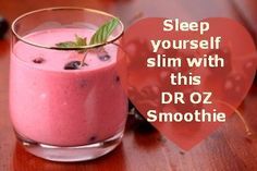 a smoothie in a glass next to a heart shaped sign that says sleep yourself slim with this droz smoothie