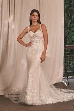 Lillian West 66292 Wedding Dress Exclusively at The Wedding Studio Bridal Boutique in Carmel, Indiana Latina Wedding Dress, Flare Gown Styles, Detachable Sleeves