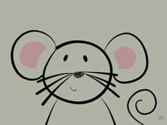 a drawing of a mouse with pink ears