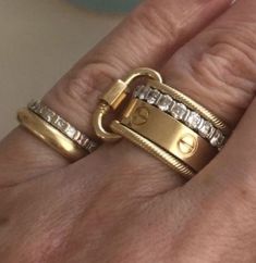 Linked Rings, Mixed Metal Rings, Mixed Metal Jewelry, Dope Jewelry, Stacked Jewelry, Jewelry Lookbook, Cartier Love Bracelet, Dream Jewelry