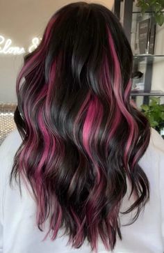 Red Tips For Hair, Highlights Back Hair, 2023 Colorful Hair, Highlights Of Color In Hair, Cool Peekaboo Hair, Two Colour Hair Ideas, Colour Peekaboo Hair, Peekaboo Hair Color On Dark Hair, Brown Hair With Peek A Boo Highlights