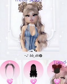 an image of a doll with different hair styles on it's face and the words trend setter below