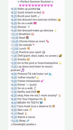 Schedule of the day, Good day Good Summer Routines, Morning Routine Night Routine, Perfect Morning Routine Summer, Things To Do Every Morning, Summer Glow Up Day Routine, Morning Routines Weekend, Summer Routines For Teens, Good Morning And Night Routines