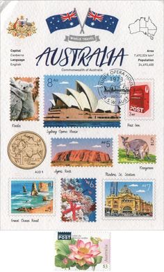 australia stamps with the australian flag and symbols