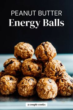 peanut butter energy balls stacked on top of each other