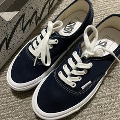 Brand New With Original Packaging Bought From Ssense Women Size Us 7 = Men Size Us 5.5 Navy Color Light Blue Vans, Velvet Vans, Gray Vans, Blue High Tops, Vans Vault, Skater Shoes, Blue Vans, Classic Vans, Vans Blue