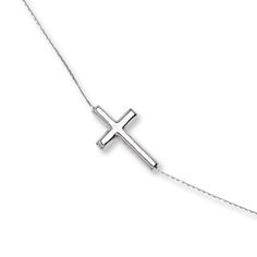 A sideways cross suspends between cable chains in this contemporary bracelet for her. Fashioned in 14K white gold, the bracelet adjusts in length from 7 to 7.5 inches, and secures with a lobster clasp. Contemporary Bracelets, Gold Stock, Jewelry Education, Jewelry Advice, Basic Jewelry, Kay Jewelers, Cross Bracelet, Rings Necklaces, Gemstone Bracelets