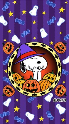 a purple background with pumpkins, ghost and jack - o'- lanternes