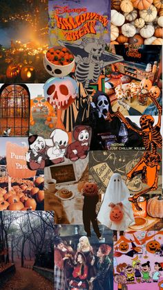 halloween collage with pumpkins and skeletons