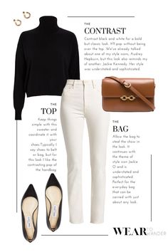 Black Point Flats Outfit, White And Black Work Outfits, Women’s Summer Clothes 2023, Xl Work Outfits Women, Elegant White Jeans Outfit, White Pants Black Turtleneck, Classic Style Winter 2023, Outfits To Wear To The Symphony, Wear Black In Summer