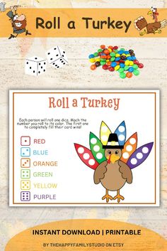 roll a turkey game for kids to play on the computer or in printables