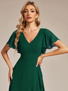 Charming Chiffon Bridesmaid Dress with Lotus Leaf Hemline  quincenera dresses, quiencera dresses, tobi dresses #dressesup #dressesinspiration #dressesforrentandmore Elegant V-neck Chiffon Dress With Ruffle Hem, Solid Chiffon V-neck Dress, Elegant V-neck Maxi Dress With Ruffle Hem, V-neck Prom Dress With Ruffle Hem, V-neck Chiffon Bridesmaid Dress, Solid Color Flowy V-neck Chiffon Dress, Flowy Solid Chiffon V-neck Dress, Flowy Solid Chiffon Dress With V-neck, V-neck Ruffled Chiffon Prom Dress