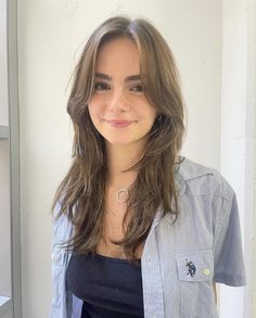 Haircuts Pin Straight Hair, Long Hair Framed Face, Fresh Mid Length Haircut, Square Face Big Forehead Hairstyles, Haircut Length Ideas, Brunette Hair With Bangs Long, Round Face Aesthetic Haircuts, Face Framing With Side Part, Face Framing Hairstyles Long