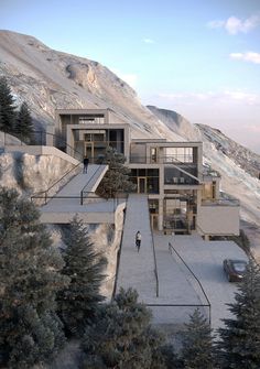 an artist's rendering of the exterior of a modern house on a mountain side