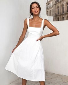 Lasaky - Sleek and Sexy Backless Spaghetti Strap Dress Backless Slip Dress, Solid Dress Casual, Sundresses Women, Solid Color Dress, Dress Spring, White Square, White Dresses, Solid Dress, Strap Dress