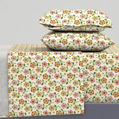 "Spoonflower sheet sets are a great way to introduce a unique pattern or pop of color to your bedroom, guest room, kid's room, or dorm room! Our artfully-designed sheet sets are made of 100% Italian cotton sateen fabric that softens in the wash.   All Spoonflower Sheet Sets feature designs by independent artists from around the world that are custom printed on our premium fabric and sewn in the USA.  Each Twin and Twin XL Sheet Set contains a pillowcase, a flat (or top) sheet, and a fitted sheet. Each Full, Queen, King, and California King Sheet Set includes two pillowcases, a flat (or top) sheet, and a fitted sheet.  Pillowcase(s) have your selected pattern on both front and back. The fitted sheet features a continuous elastic hem for a secure fit--especially on mattresses with adjustable Flowers Colorful, Artfully Designed, Etsy Fabric, Bedroom Guest, Grasscloth Wallpaper, Floral Retro, King Sheet Sets, Digital Print Fabric, Sateen Sheets