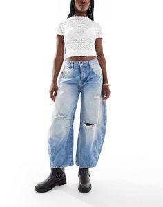 Jeans by Free People Denim that does it all Barrel leg Distressed finish High rise Belt loops Five pockets Branded patch on back Barrel Leg Jeans, Barrel Jeans, Jean Large, Spring Floral Dress, Leggings Sale, Free People Jeans, Free People Denim, Jumpsuit Shorts Rompers, Satin Slip Dress