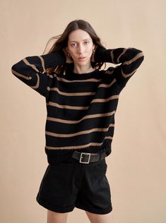 Marina Sweater Stripe  | La Ligne NYC Casey Becker Sweater, Marin Sweater, Sweater Stripe, Chelsea Girls, Tan Sweater, Fisherman Sweater, Love Us, Cable Sweater, Sweater Set