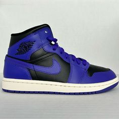 - Nike Air Jordan 1 Mid Black/Dark Concord Sail - Brand New Condition - Women's 7 - Cm 24 - Black/Purple This Pair Is Brand New In Box. Shoes Is Photos Is The Exact Pair You Are Purchasing. Your Satisfaction Is Very Much Appreciated, Please Reach Out If You Have Any Questions. Final Sale Thank You For Your Purchase. Purple Leather Lace-up Jordan Shoes, Purple Leather Low-top Jordan Shoes, Purple Low-top Leather Basketball Shoes, Mid-top Purple Leather Sneakers, Purple Leather Low-top Basketball Shoes, Purple Mid-top Leather Sneakers, Purple Leather Mid-top Sneakers, Purple Leather Jordan Shoes For Streetwear, Purple Leather High-top Sneakers With Boost Midsole