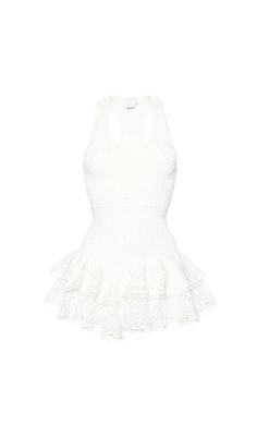 "Add a touch of whimsy to your wardrobe with our White Virka Broderie Anglaise Mini Dress. This playful piece features intricate embroidery and a flirty mini length for a fun and feminine look. Perfect for any occasion, you'll be sure to turn heads with this charming dress!" All-over broderie anglaise embellishment Made with cotton Sleeveless U-neck Ruffled skirt Racerback style Mini-length straight hem Colour may vary due to lighting on images. The product images (without model) are closest to White Ruffle Hem Mini Dress, White Mini Hem Dress With Ruffles, White Mini Dress With Ruffle Hem, Spring Sleeveless Broderie Anglaise Mini Dress, Sleeveless Broderie Anglaise Mini Dress, Elegant Sleeveless Mini Dress With Broderie Anglaise, Fitted Mini Dress With Scalloped Lace, Chic Sleeveless Mini Dress With Broderie Anglaise, Chic Sleeveless Broderie Anglaise Mini Dress