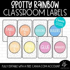 the spotty rainbow classroom labels are available for use in any class or school room