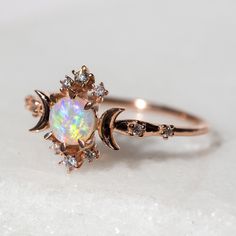 A ring of epic beauty, plucked straight from the night sky. See Details for item specifics (carat weight, metal, etc).Financing options available in partnership with Affirm. Ring Opal, Gold Diamond Wedding Band, Rose Engagement Ring, Star Ring, Pretty Rings, Pretty Jewellery, Gold Engagement Rings, Unique Engagement Rings, Engagement Ring Settings