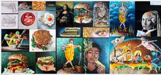 a collage of pictures with different food items and people's faces on them